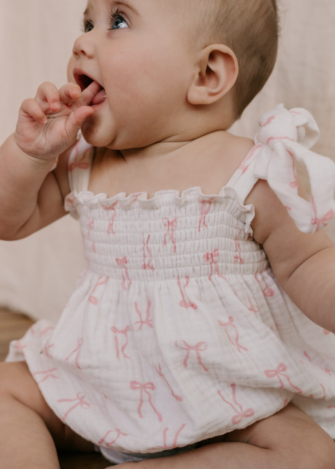 Muslin Romper | Pink Bows