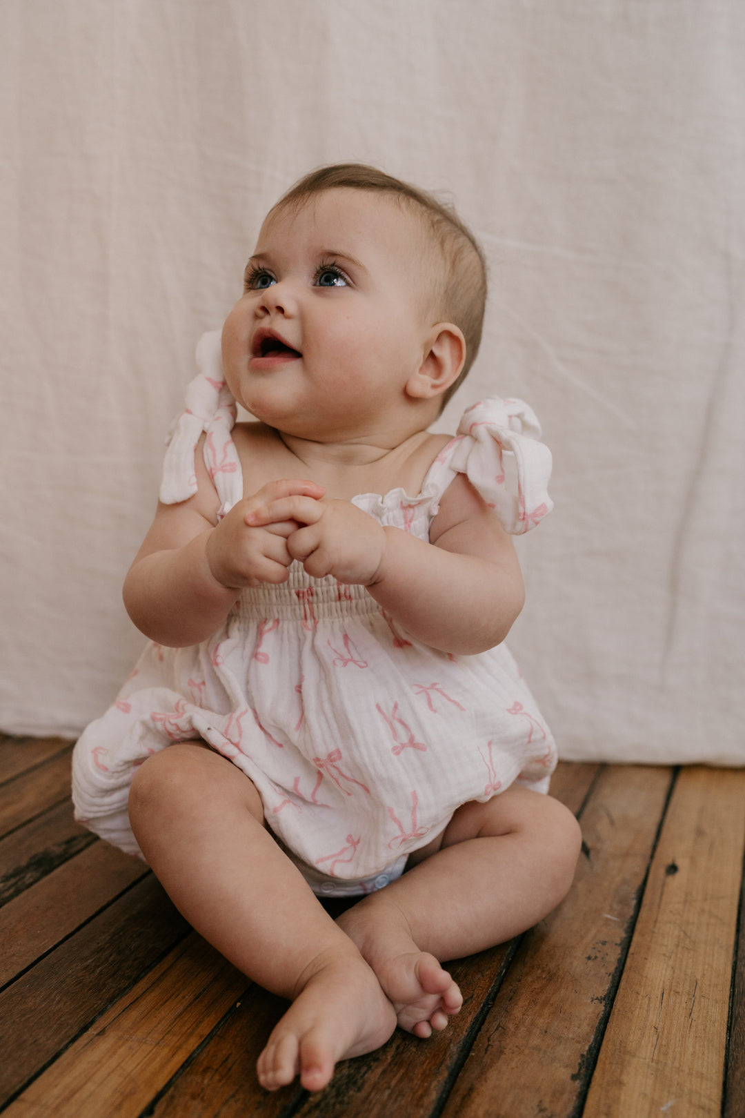 Muslin Romper | Pink Bows