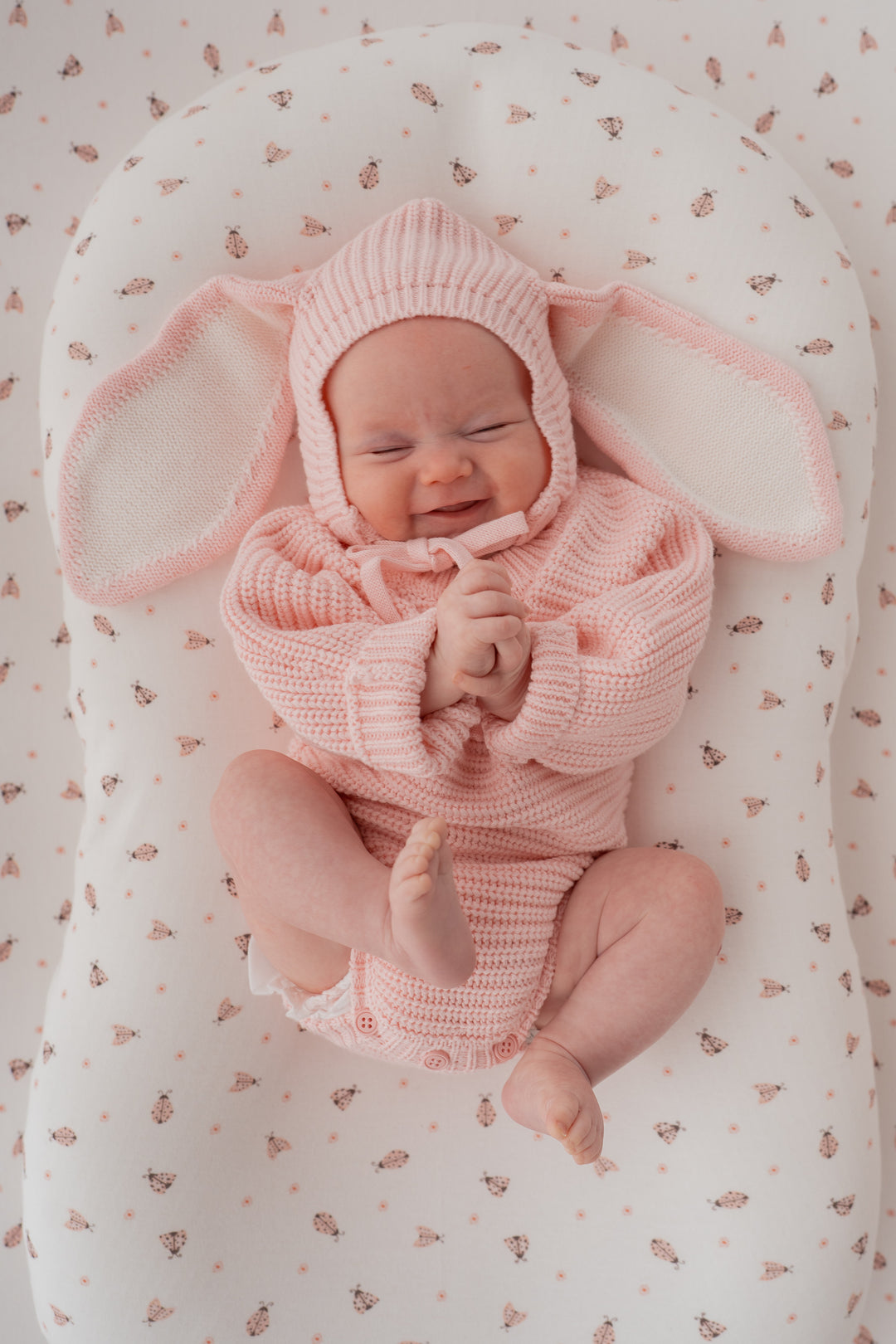 Knitted Bunny Bonnet | Baby Pink