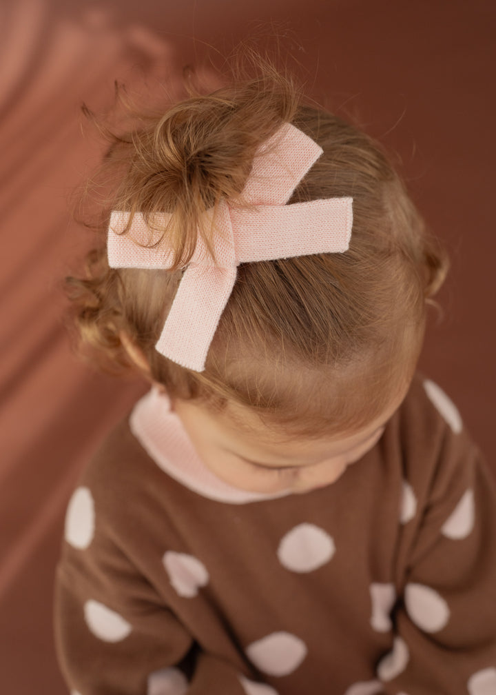 Twin Bow Clips | Baby Pink Knit