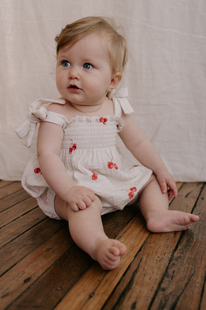 Muslin Romper | Red Cherries