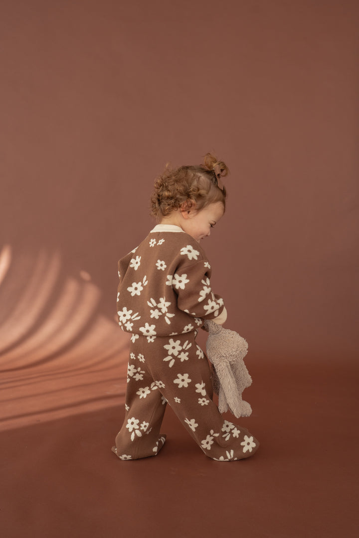 Knitted Cardigan | Daisy Floral Chocolate