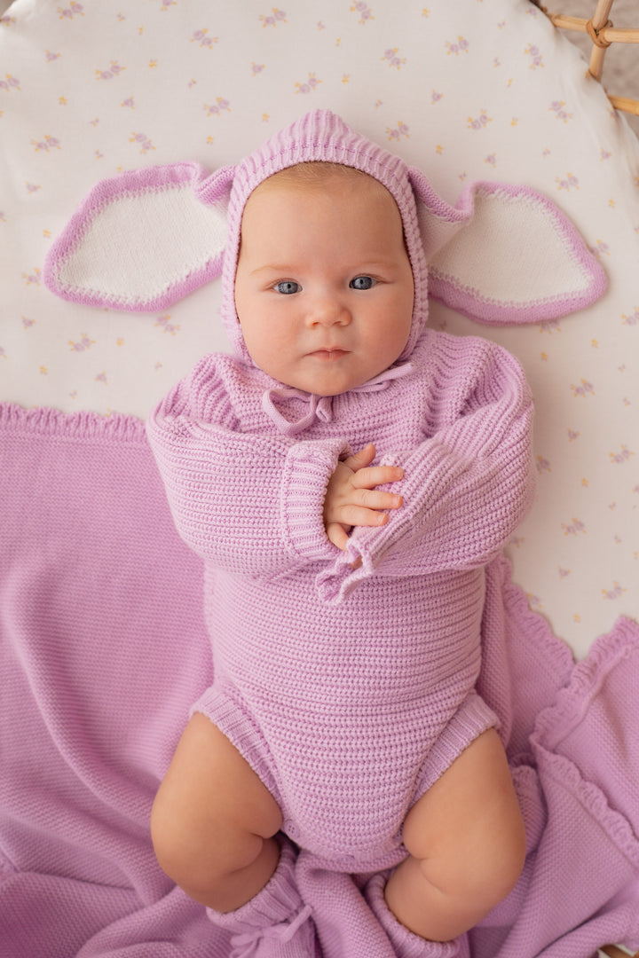 Knitted Bunny Bonnet | Lilac