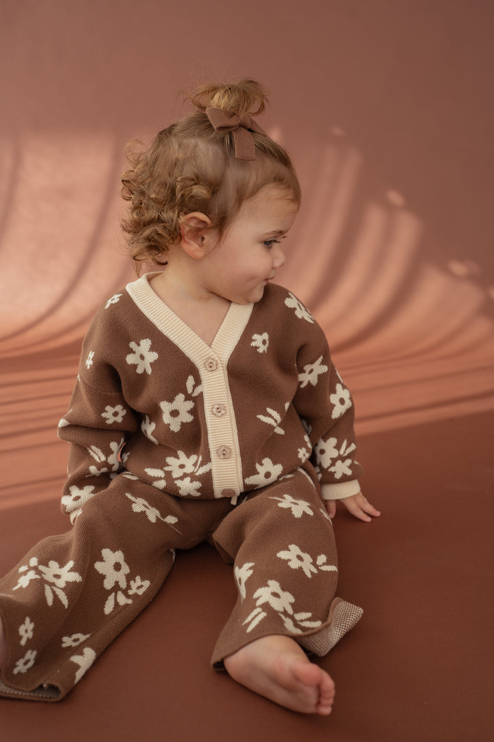 Knitted Cardigan | Daisy Floral Chocolate