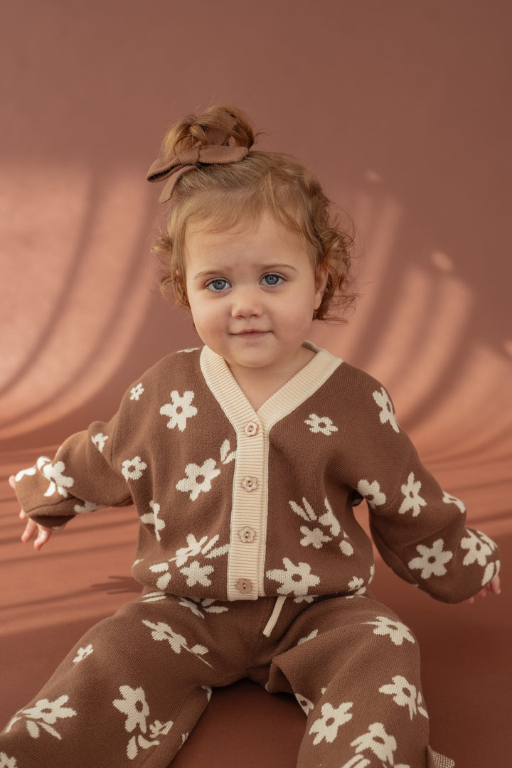 Knitted Cardigan | Daisy Floral Chocolate