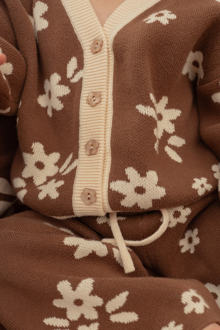 Knitted Cardigan | Daisy Floral Chocolate