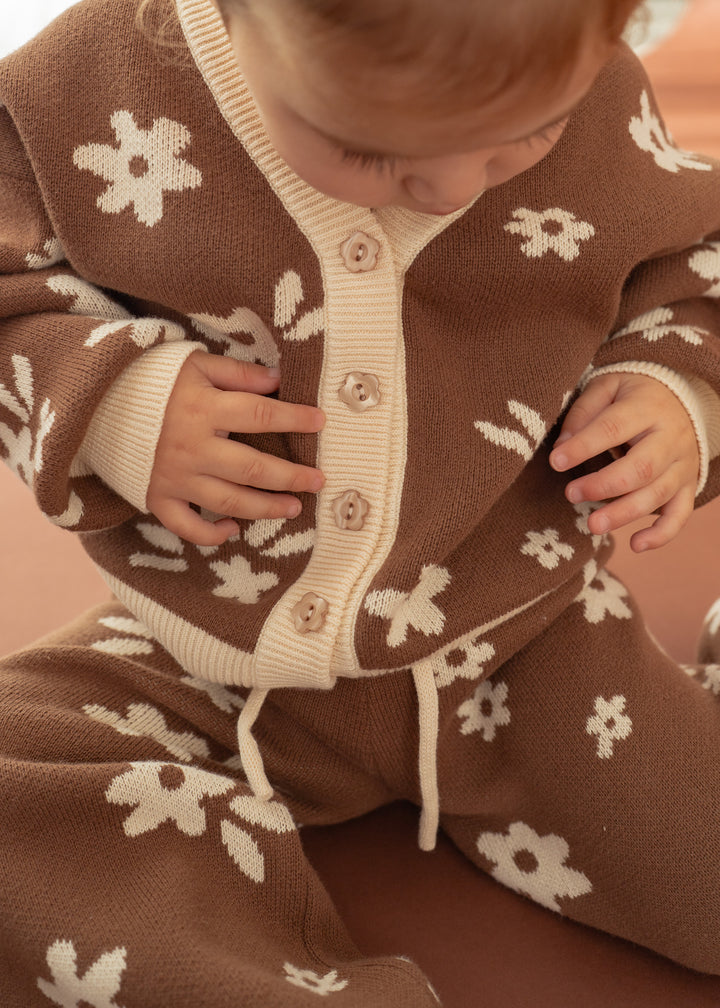 Knitted Cardigan | Daisy Floral Chocolate