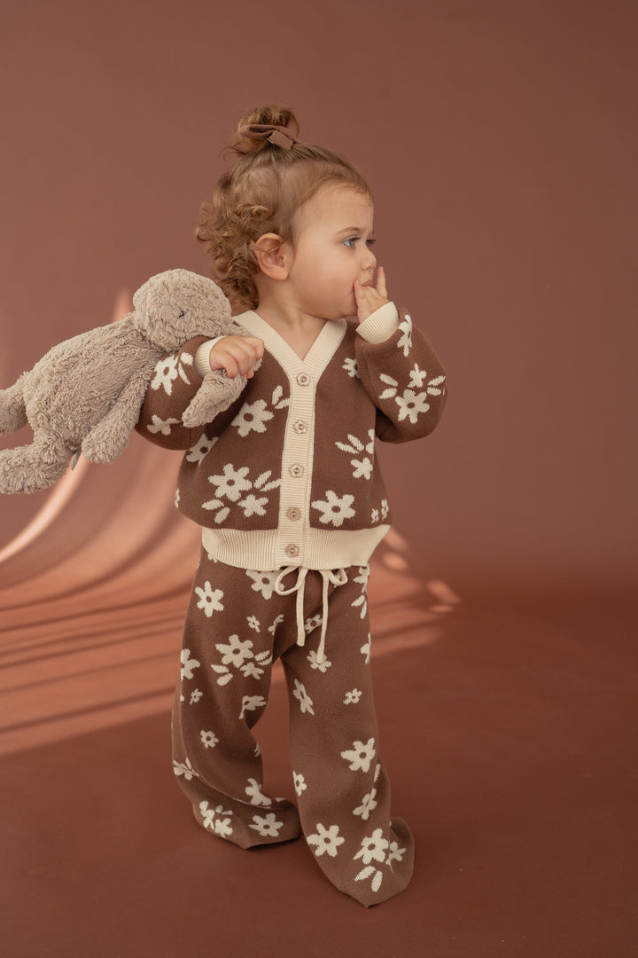 Knitted Cardigan | Daisy Floral Chocolate