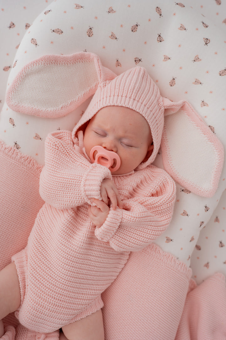 Knitted Bunny Bonnet | Baby Pink