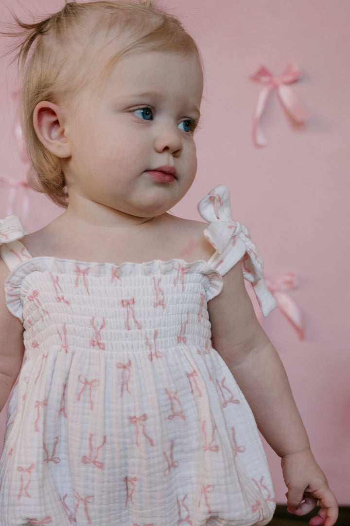 Muslin Romper | Pink Bows
