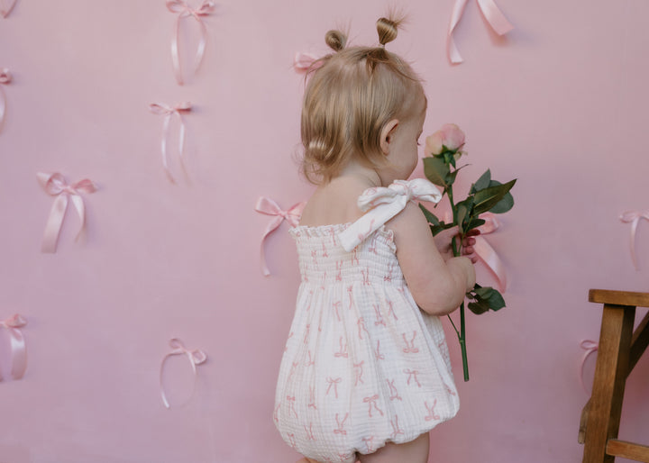 Muslin Romper | Pink Bows