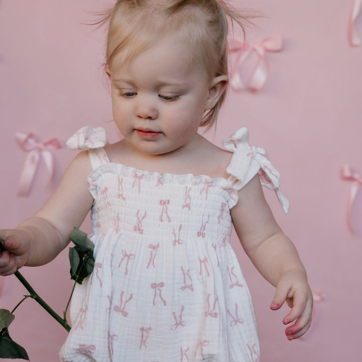 Muslin Romper | Pink Bows