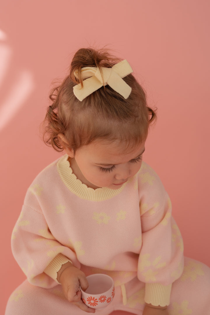 Twin Bow Clips | Lemon Knit