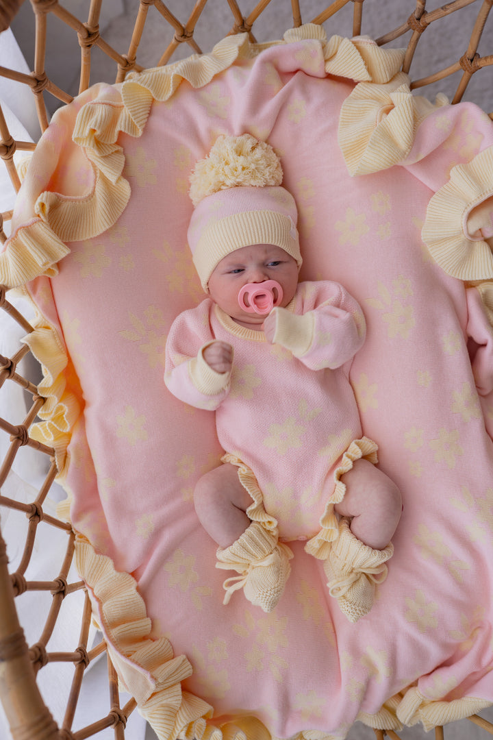 Frill Knit Blanket | Daisy Floral Lemon *PRE-ORDER*