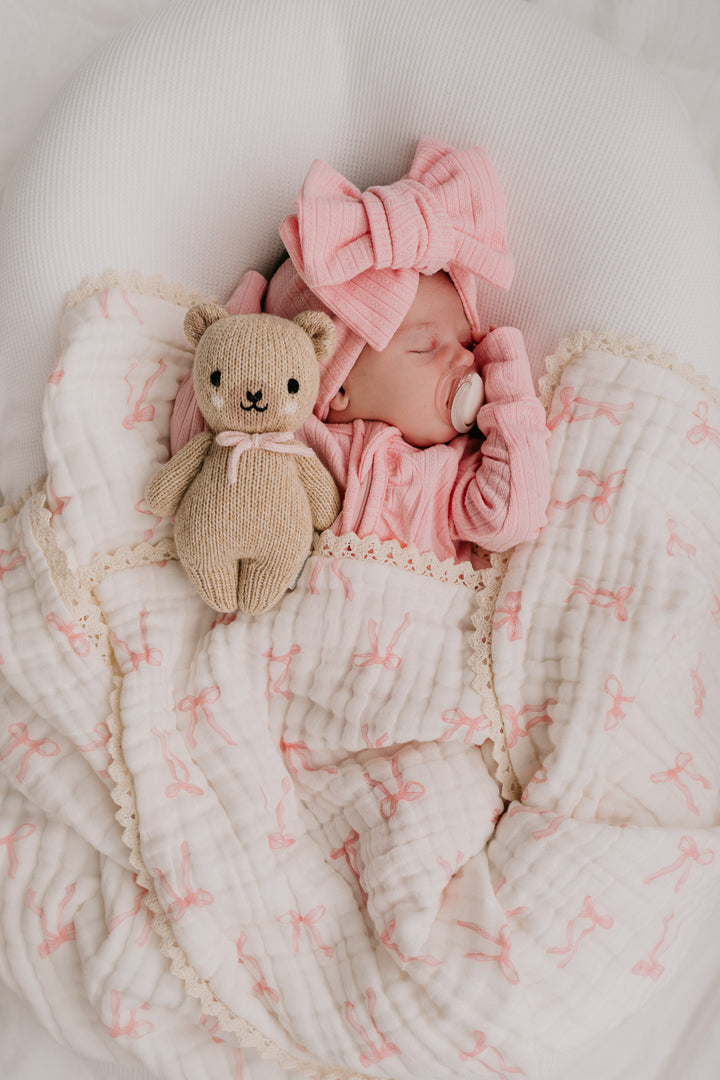 Gauze Lace Blanket | Pink Bows * APRIL PRE-ORDER*