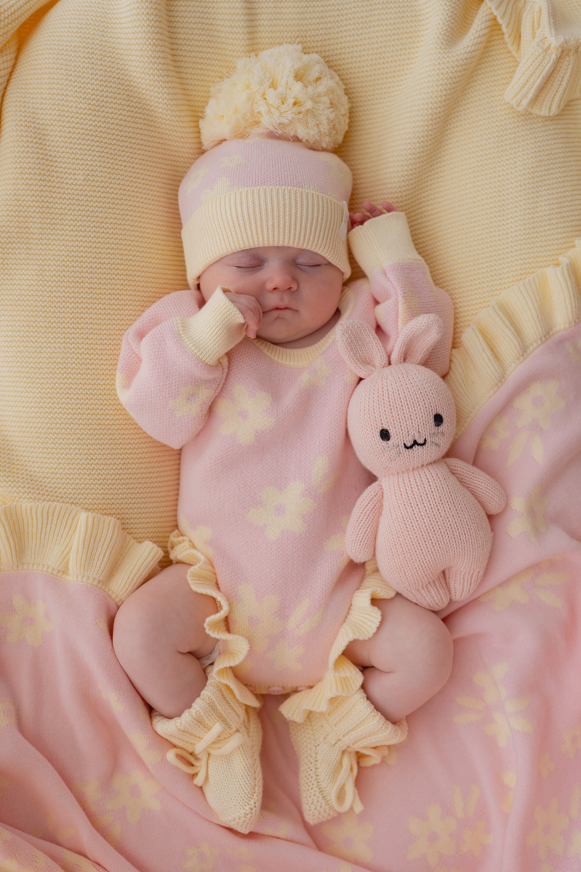 Frill Knit Romper | Daisy Floral Lemon – Little and Fern