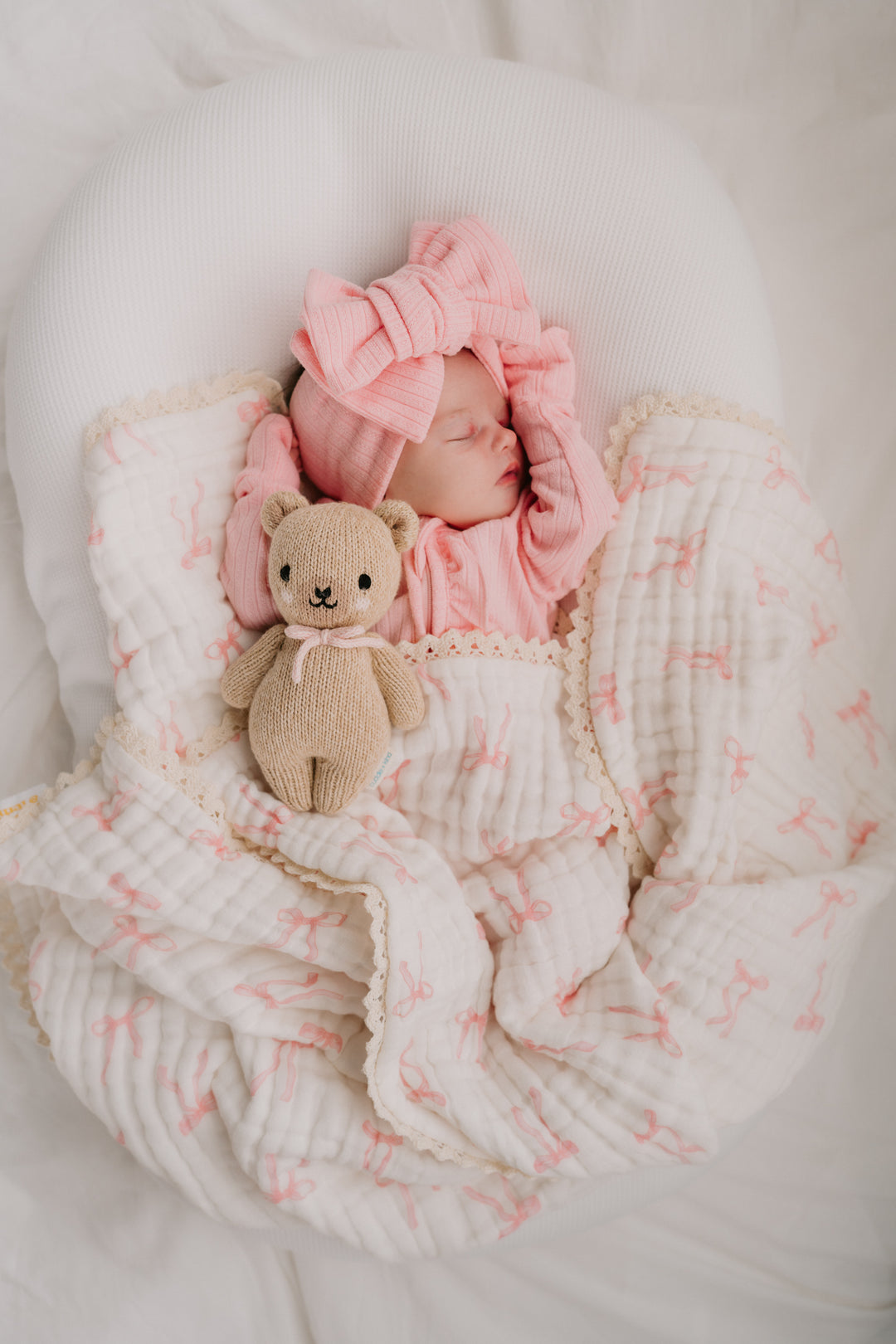 Gauze Lace Blanket | Pink Bows * APRIL PRE-ORDER*