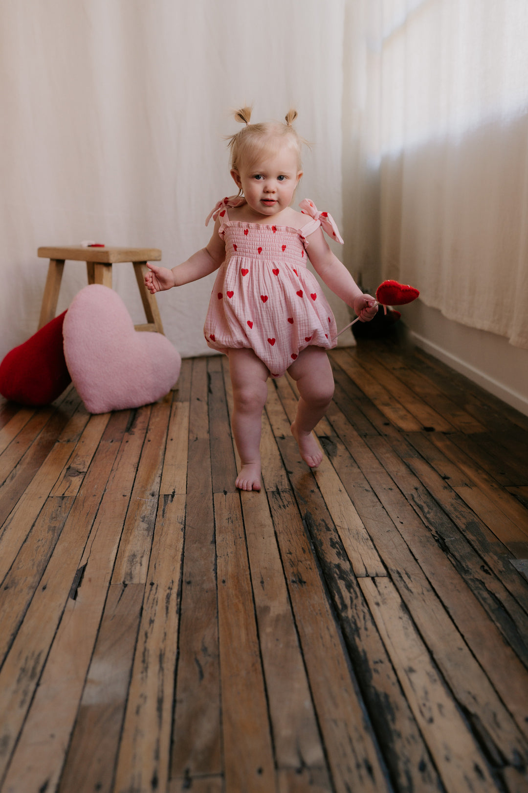 Muslin Romper | Red Hearts