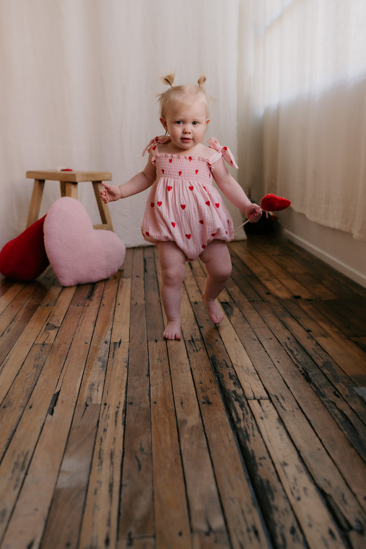Muslin Romper | Red Hearts