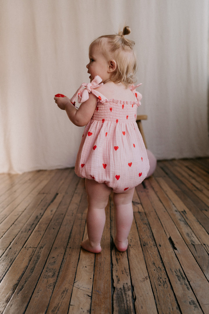 Muslin Romper | Red Hearts
