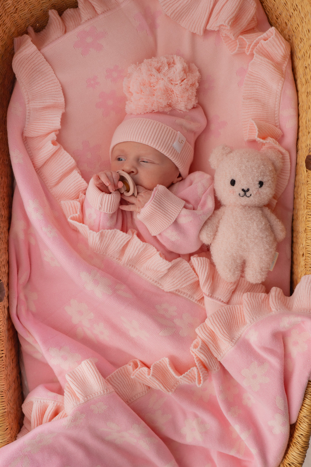 Frill Knit Blanket | Daisy Pink Floral