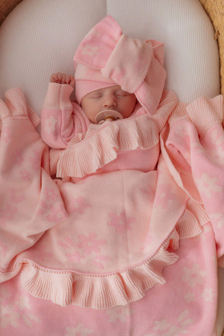 Frill Knit Blanket | Daisy Pink Floral