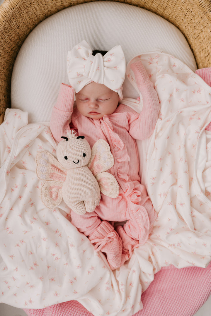 Frill Zip Romper | Peony Rib Pointelle