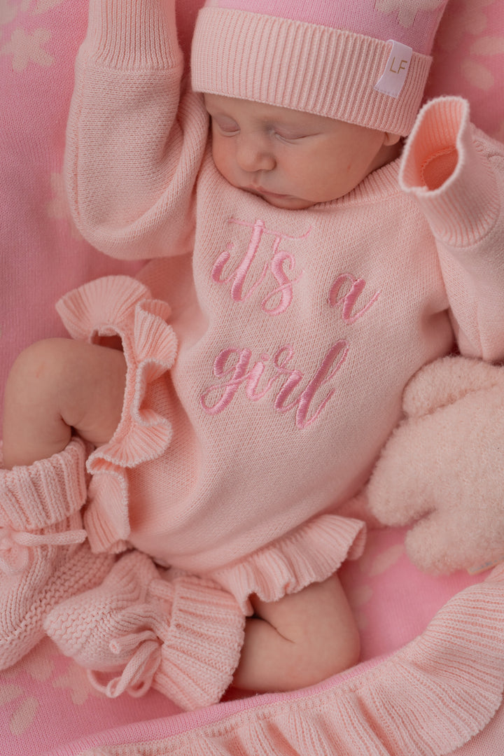 Frill Knit Romper | Baby Pink