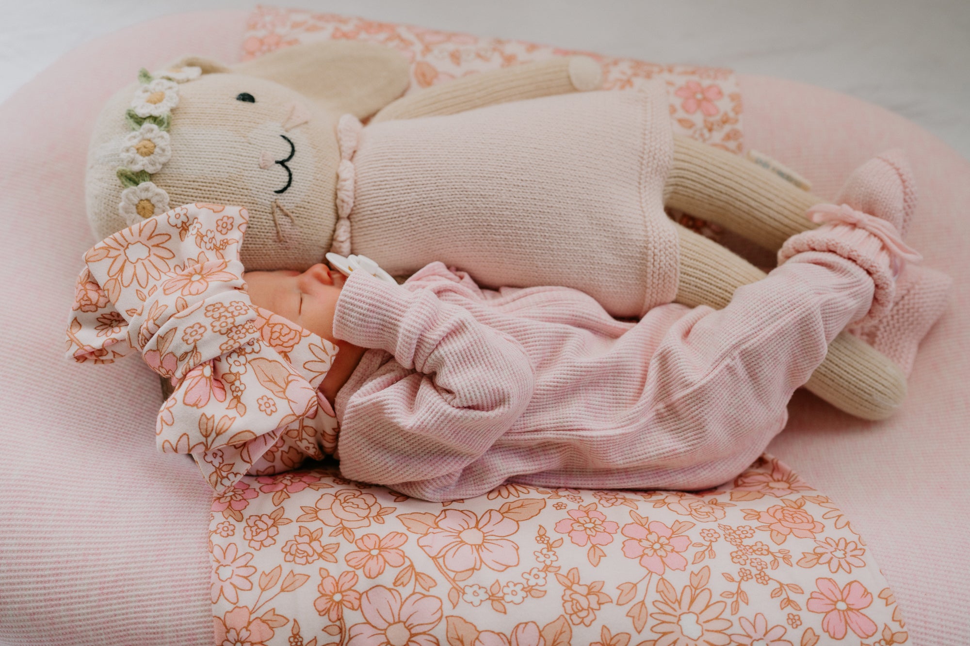 Frill Zip Romper | Baby Pink Marle Waffle – Little and Fern