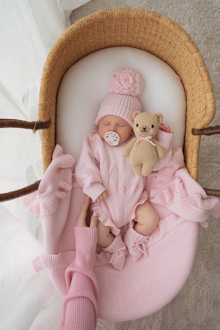 Frill Knit Romper | Strawberry Milk