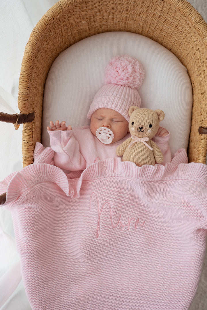 Frill Knit Blanket | Strawberry Milk
