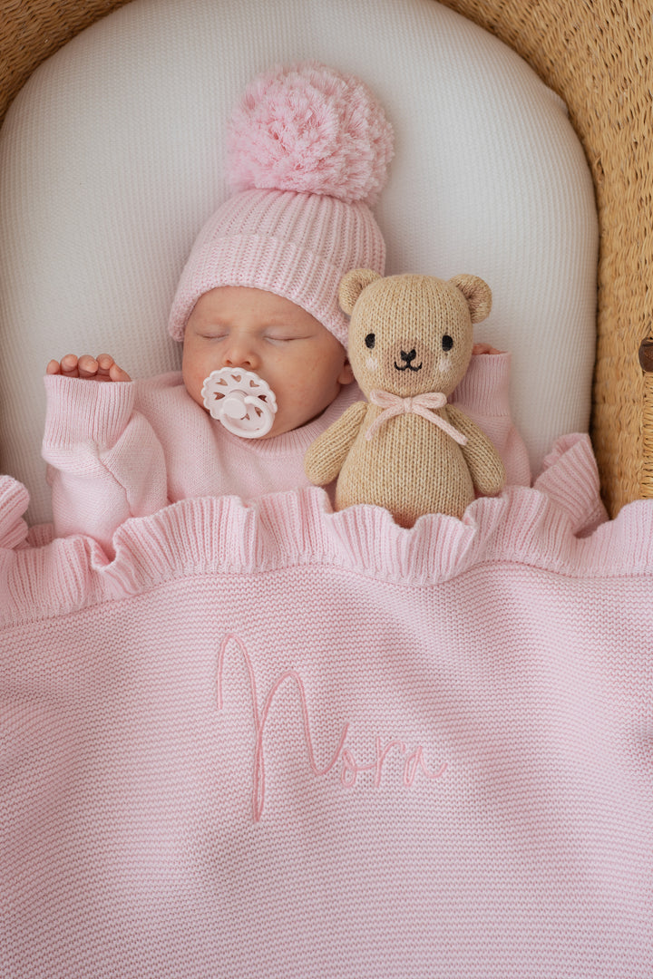 Knitted Pom Beanie | Strawberry Milk