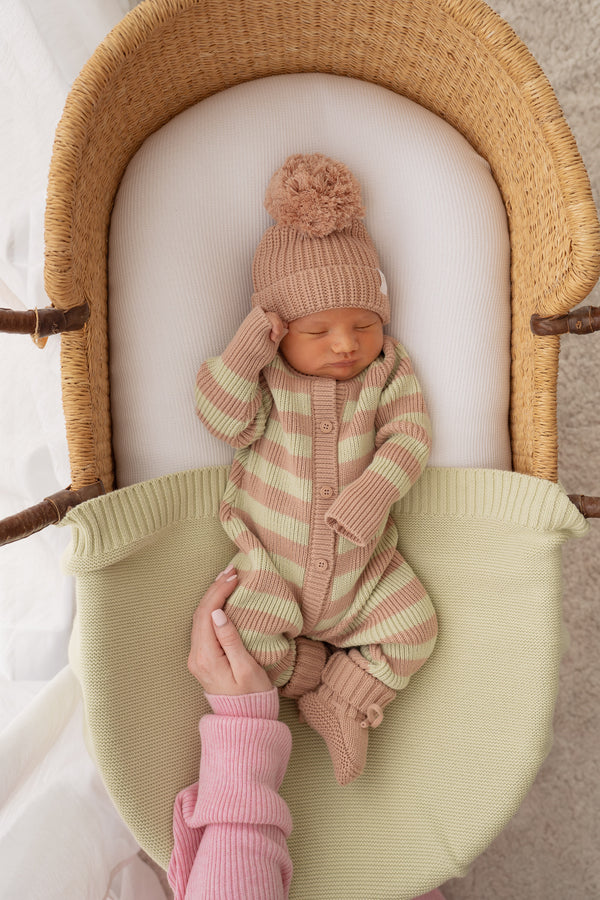 Chunky Knit Classic Romper | Matcha Stripe
