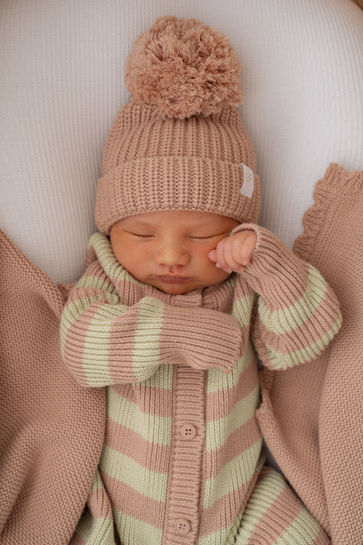 Chunky Knit Classic Romper | Matcha Stripe