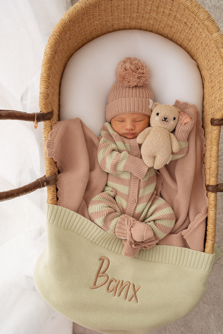 Heirloom Border Knit Blanket | Matcha