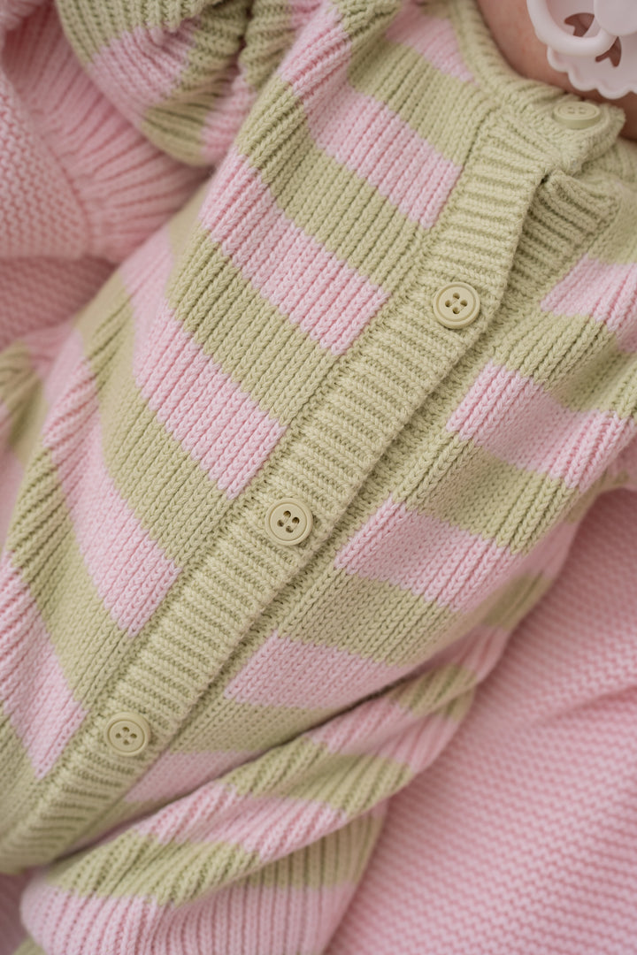 Chunky Knit Classic Romper | Strawberry Matcha Stripe