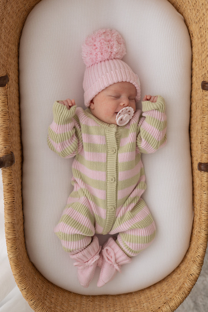 Chunky Knit Classic Romper | Strawberry Matcha Stripe