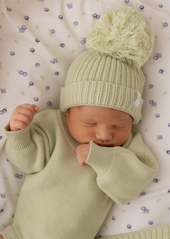 Knitted Pom Beanie | Matcha