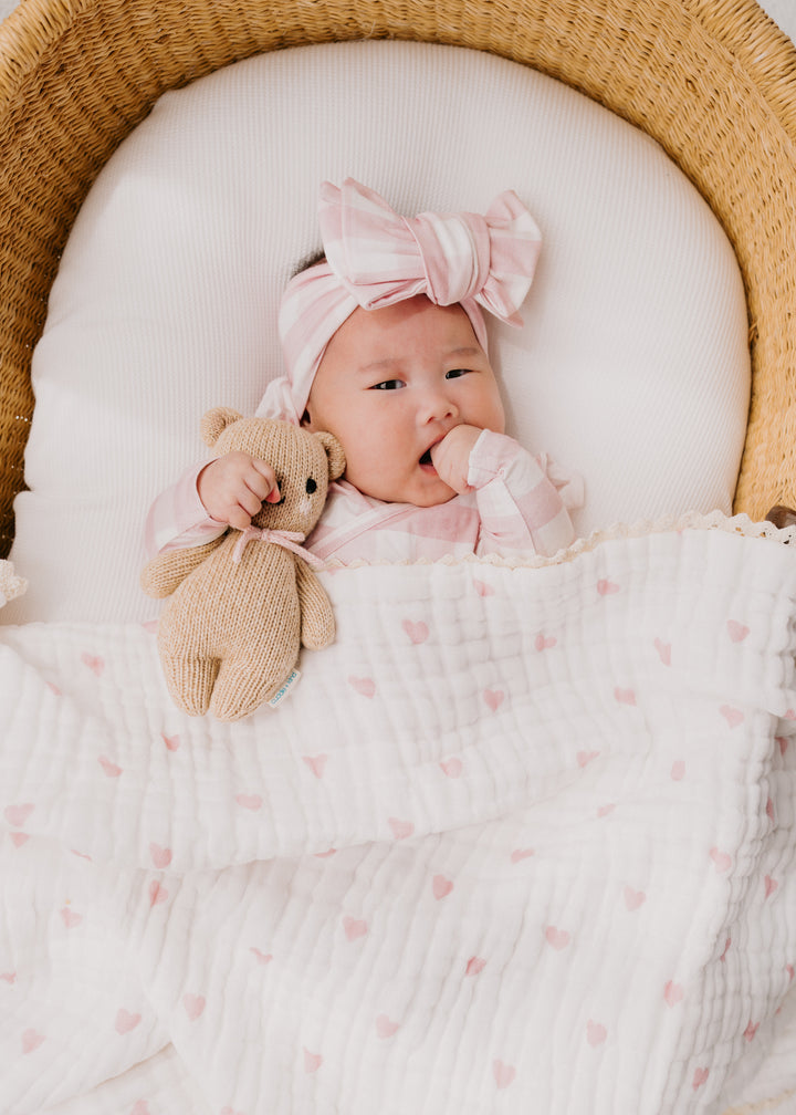 Gauze Lace Blanket | Pink Hearts