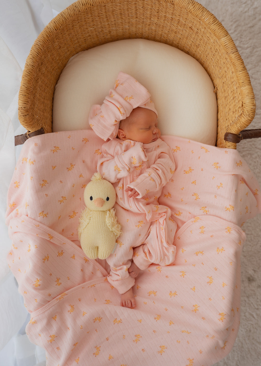 Essential Frill Zip Romper | Tiny Yellow Floral Pointelle