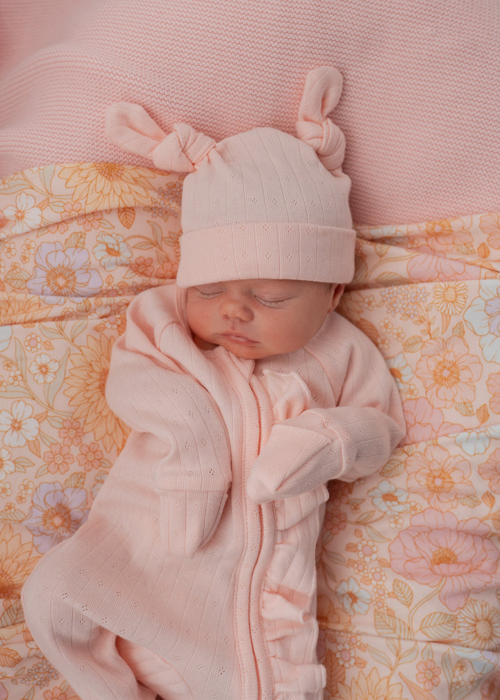 Essential Double Knot Beanie | Petal Pink Pointelle