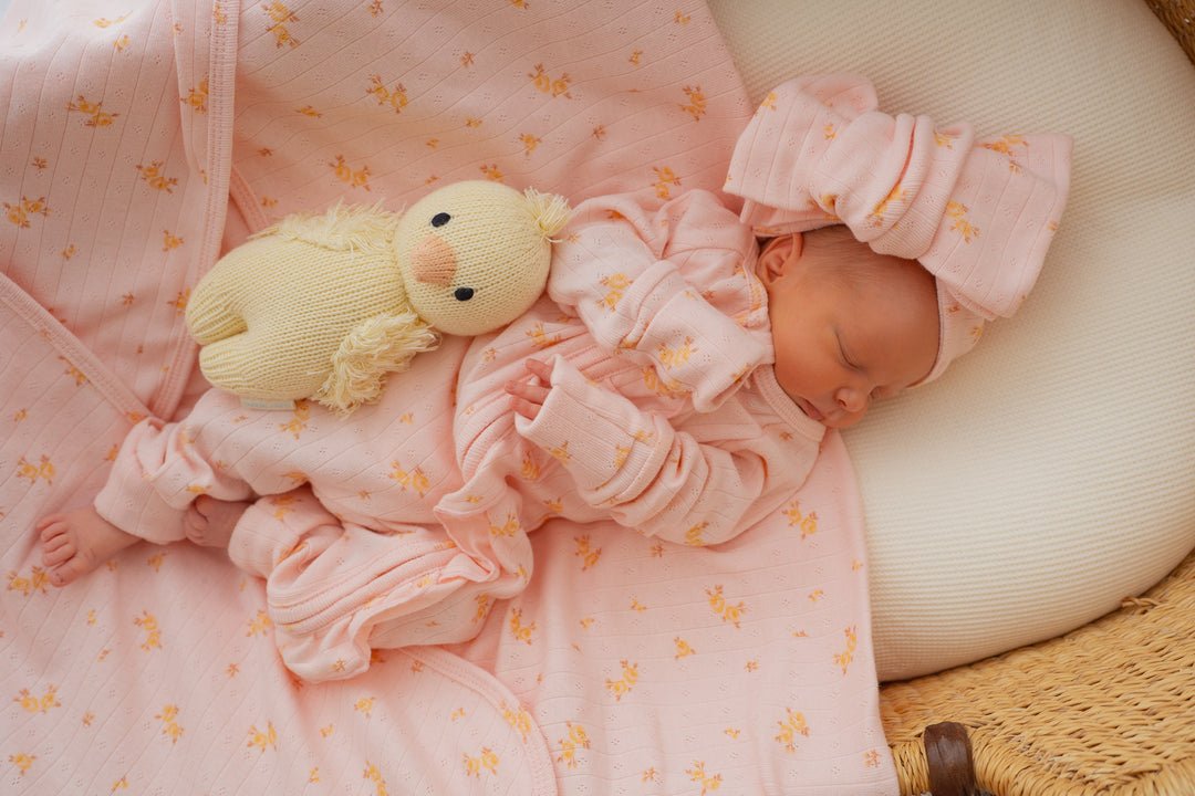 Essential Frill Zip Romper | Tiny Yellow Floral Pointelle