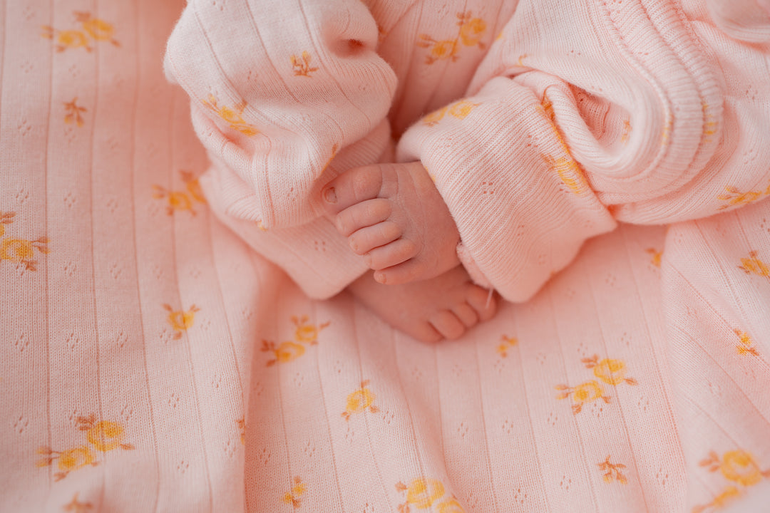 Essential Frill Zip Romper | Tiny Yellow Floral Pointelle