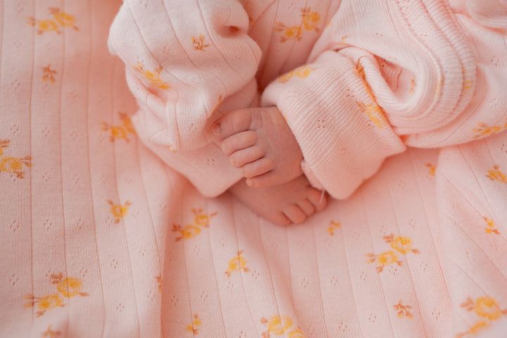 Essential Frill Zip Romper | Tiny Yellow Floral Pointelle