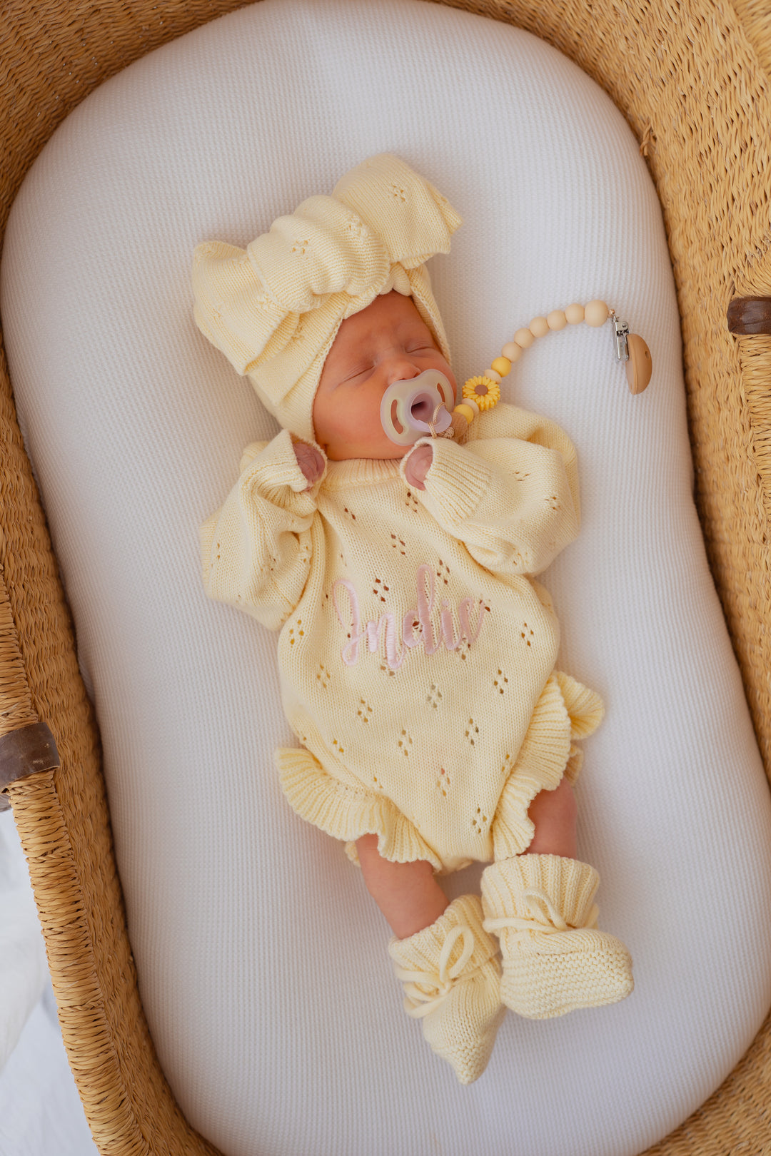 Frill Knit Pointelle Romper | Lemon