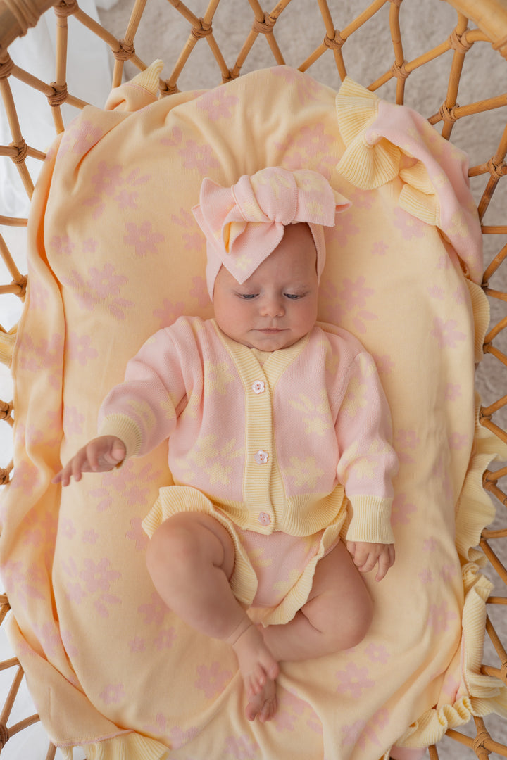 Knitted Cardigan | Daisy Floral Lemon