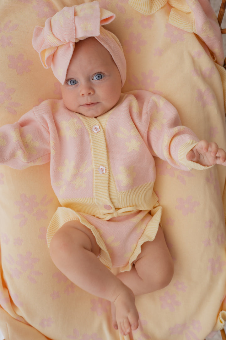 Knitted Cardigan | Daisy Floral Lemon