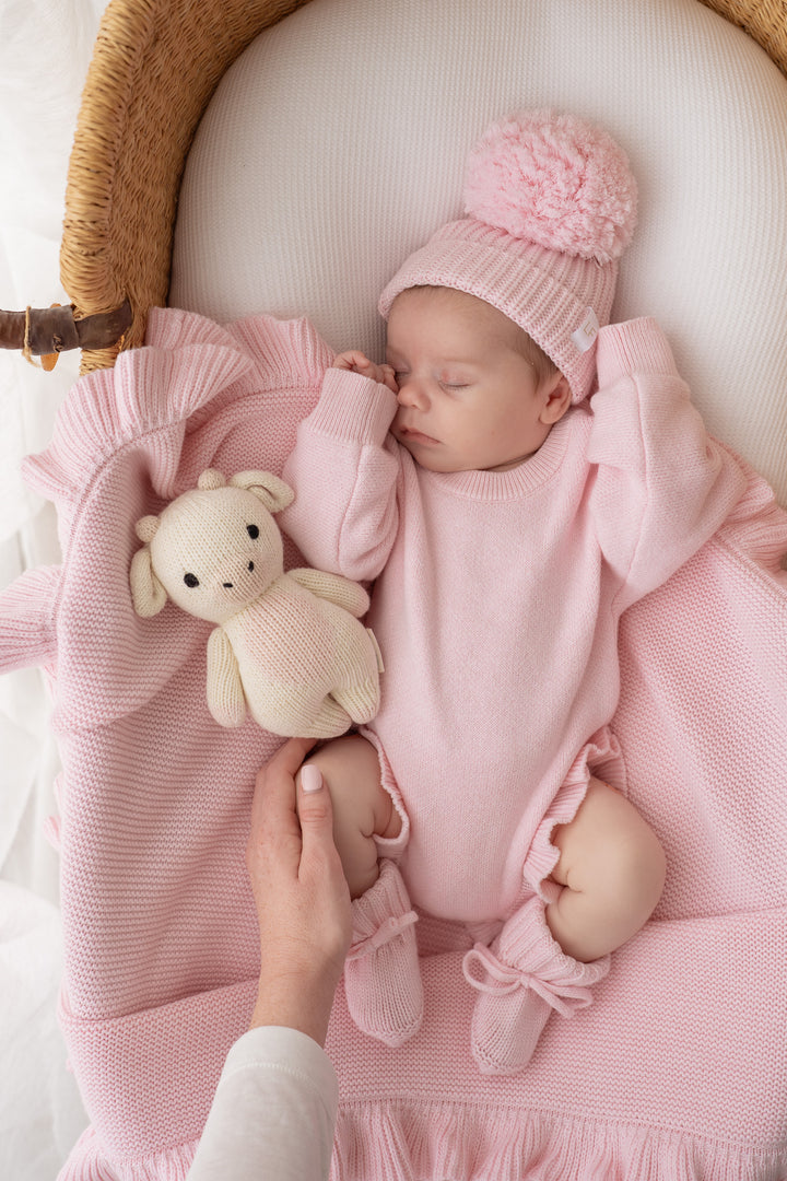 Frill Knit Romper | Strawberry Milk