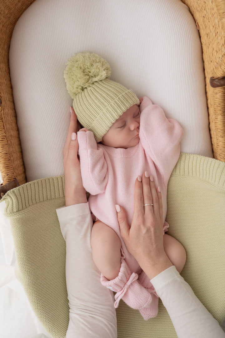 Knitted Pom Beanie | Matcha
