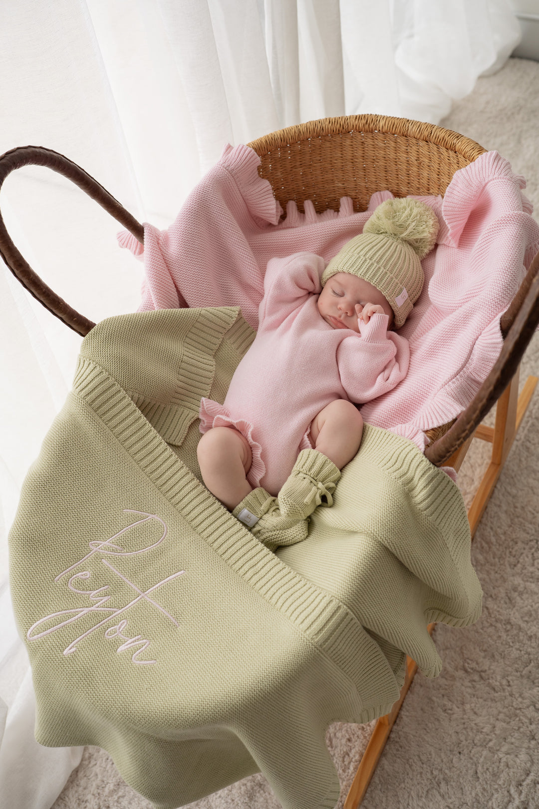 Heirloom Border Knit Blanket | Matcha